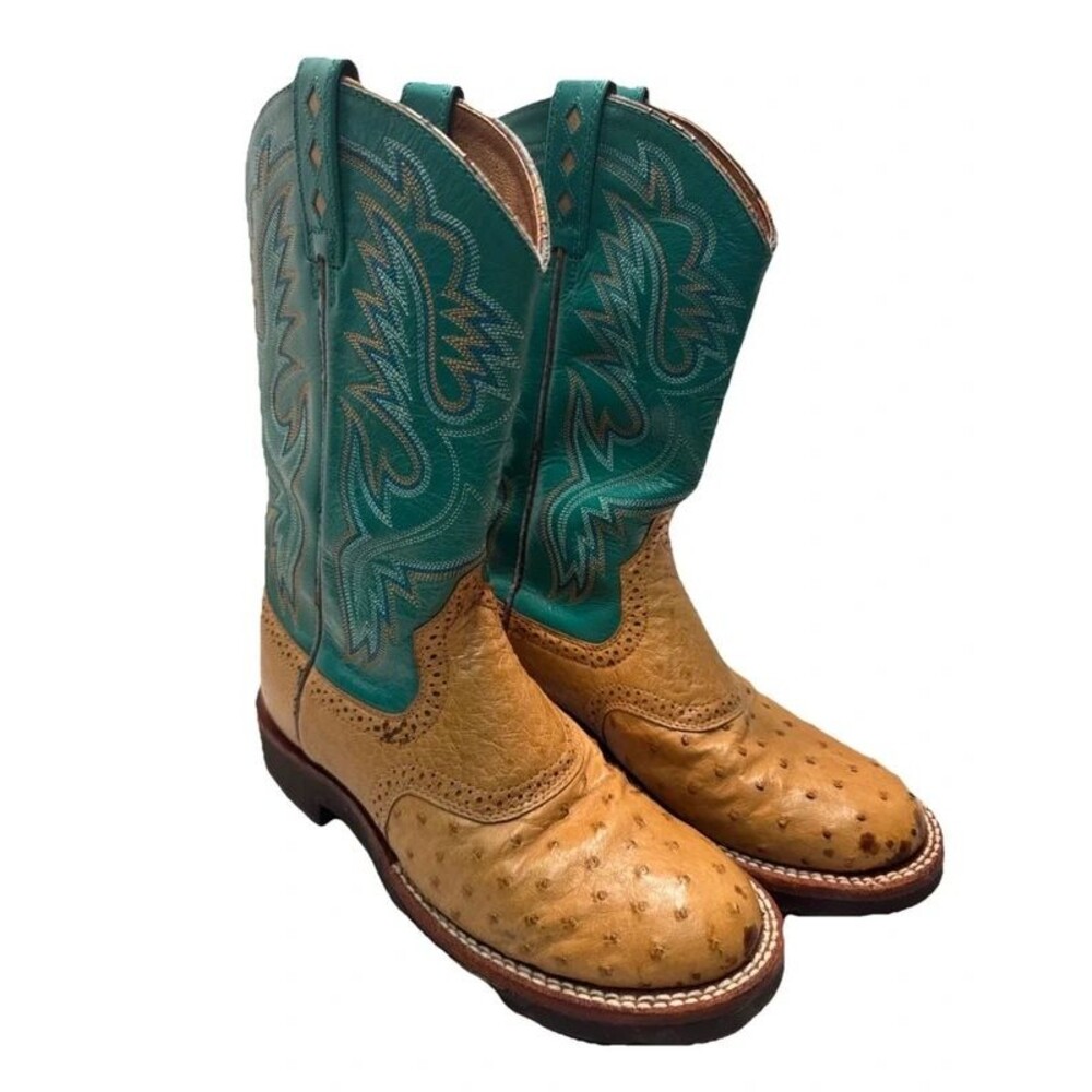 Ariat Western Cowboy Boots Women’s 6.5C Tan Leather Turquoise Stitching
